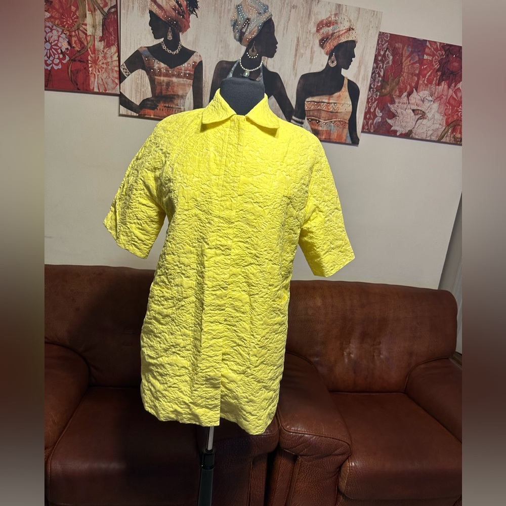 PAUL & JOE SISTER MUSTARD YELLOW COLOR FLORAL AND 🐱 FACE DESIGN SHIRT JA…